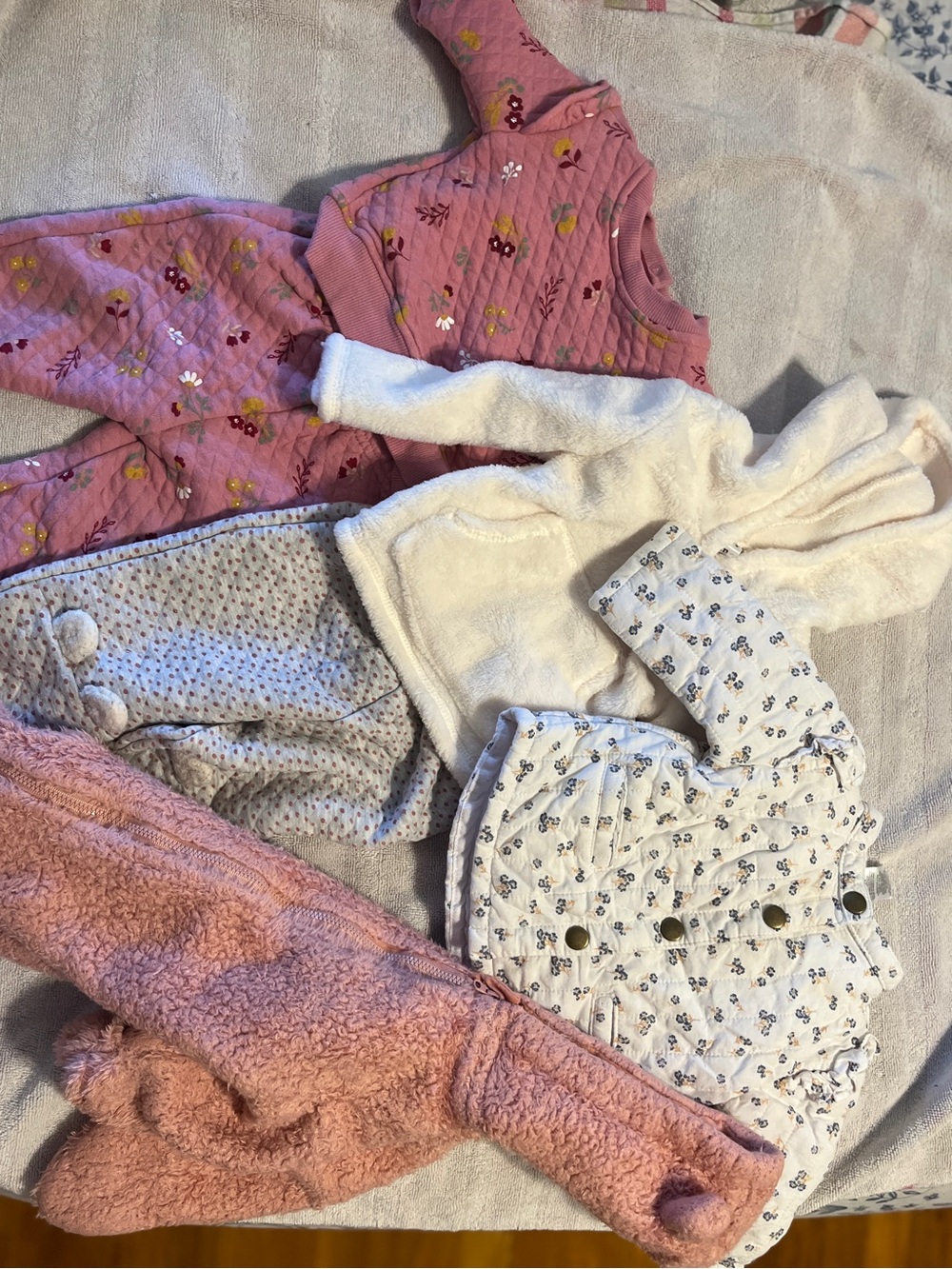 Kids Pink Floral Quilted Top & Cream Sherpa Jacket Set - Unbranded
